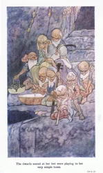 Die Zwerge, die zu ihren Füßen saßen, spielten ihr sehr einfache Melodien